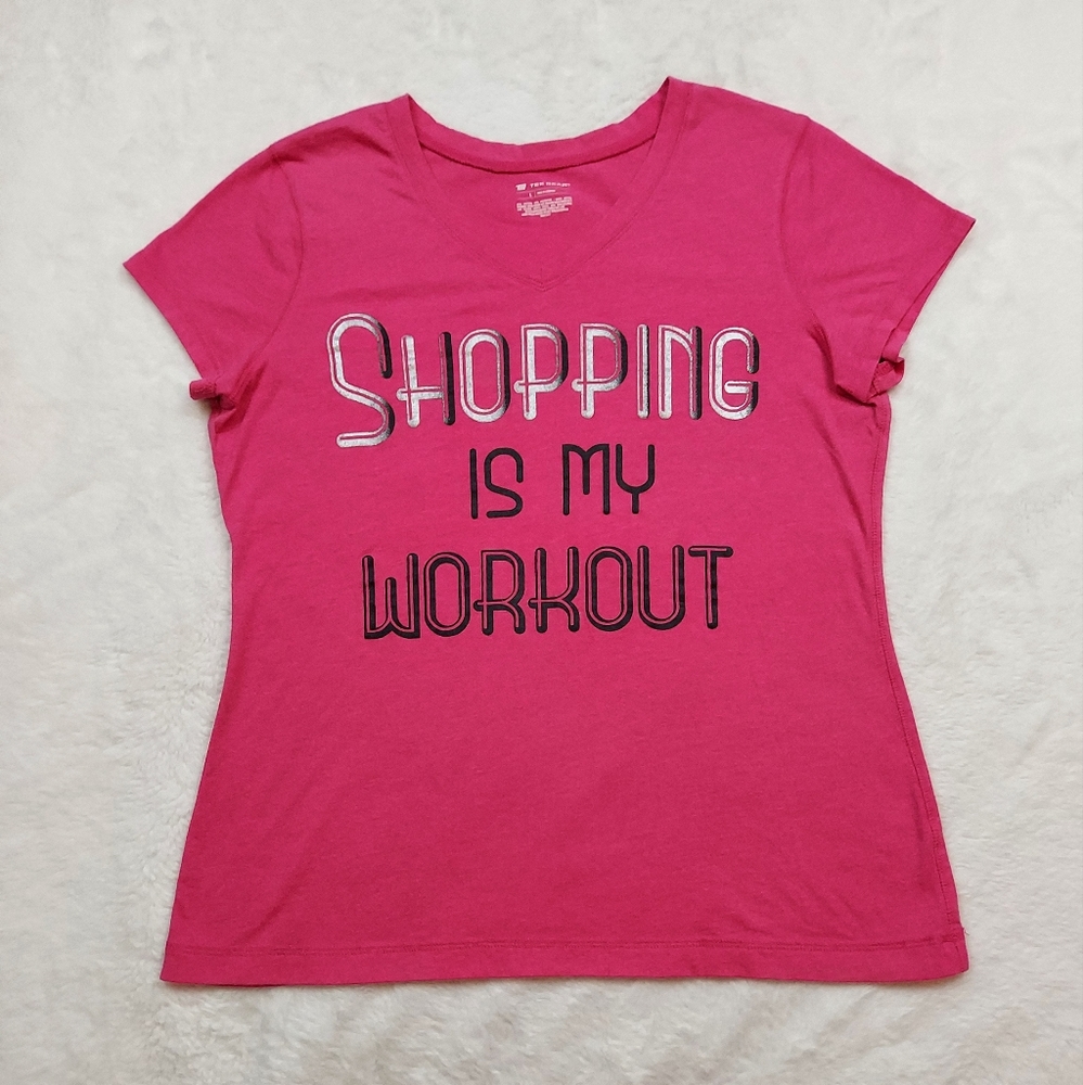 Tek Gear Shopping is my Workout Athletic Workout V Neck T Shirt Size L